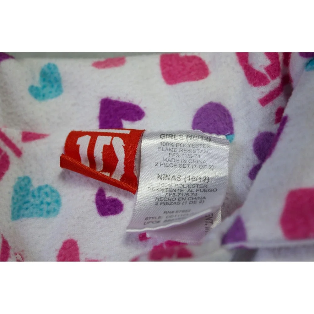 One Direction 1D White Pajama Top Fleece Button Up Heart All Over Print Sz 10/12